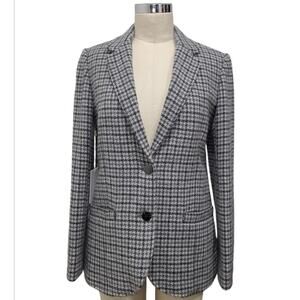 NWT Aritzia Wilfred Darmon Wool Houndstooth Plaid Preppy Tailored Blazer 6 Gray